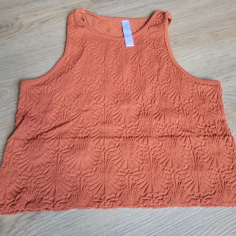 Lole Women Tank Top M Rust Orange Recycled Textured Palm‎ Leaf Sporty Boho